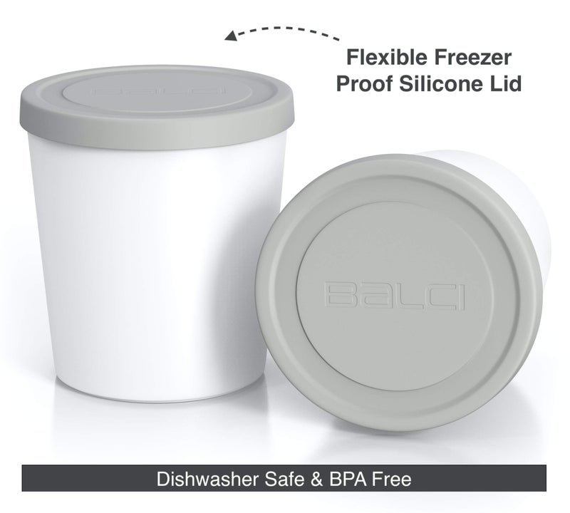 BALCI - Premium Ice Cream Containers (2 Pack - 1 Quart Each) Perfect Freezer Storage Tubs with Lids for Ice Cream, Sorbet and Gelato! - Grey - Image 2